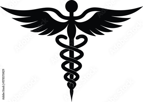 Caduceus medical symbol silhouette vector, Caduceus medical icon