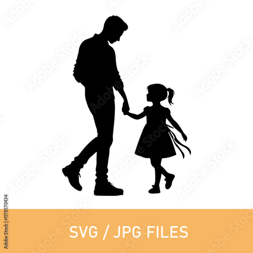 Silhouette of walking father with daughter