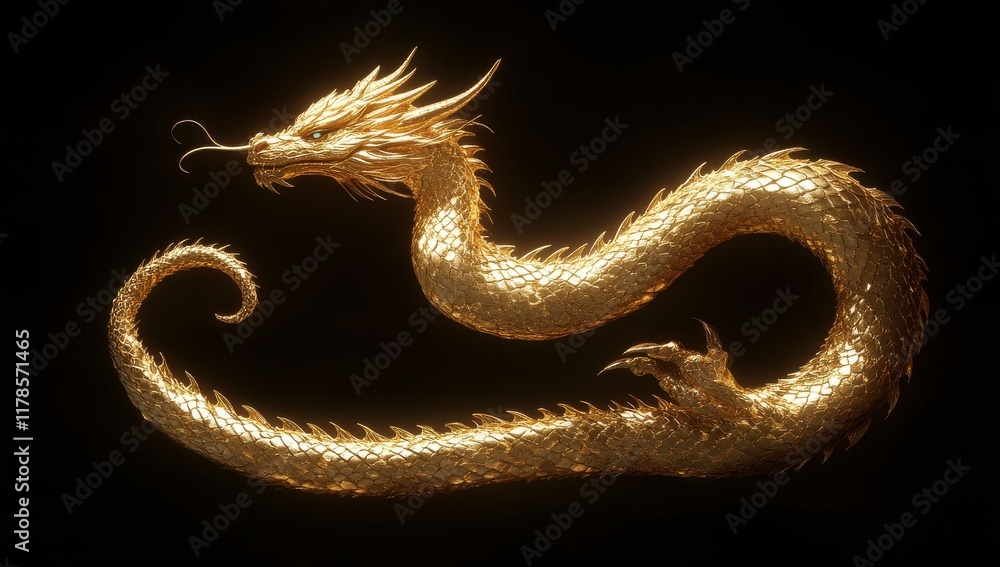 Obraz premium Stunning Golden Dragon Sculpture with Intricate Details and Majestic Presence Captivates the Imagination and Represents Power and Wisdom in Mythology