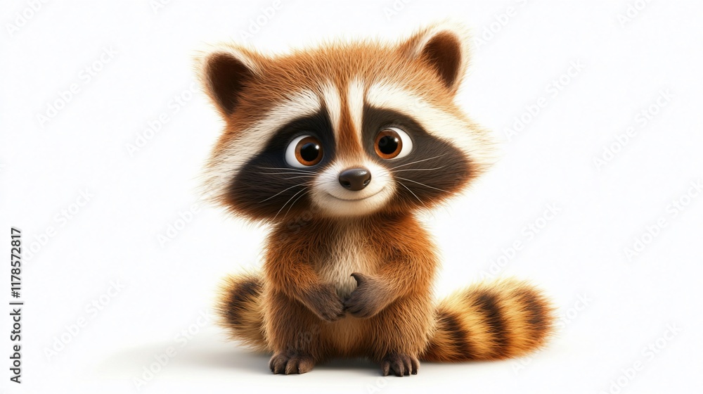 Obraz premium Adorable cartoon raccoon sitting.