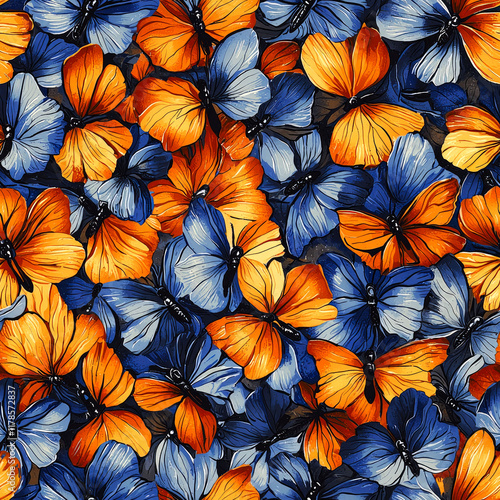 Wallpaper Mural Blue and Orange Butterflies: A Vivid Seamless Pattern of Nature's Beauty Torontodigital.ca