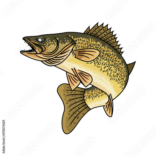 walleye fishing illustration logo vector image t shirt