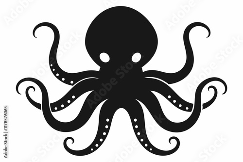 octopus black silhouette white background. Octopus Silhouette Vector Illustration White Background
