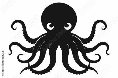 octopus black silhouette white background. Octopus Silhouette Vector Illustration White Background
