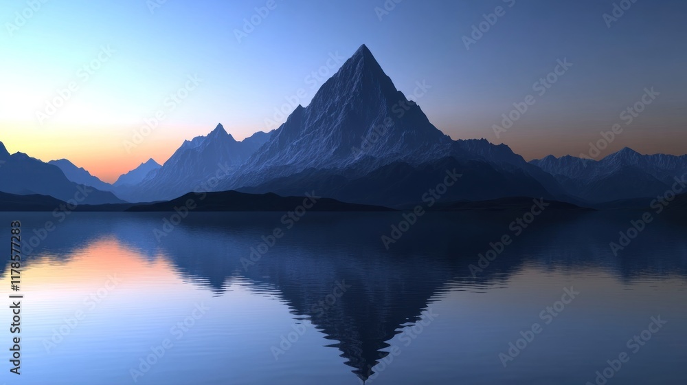 Serene Mountain Lake at Dusk: A Breathtaking Panorama Serene Mountain Lake at Dusk: A Breathtaking Panorama