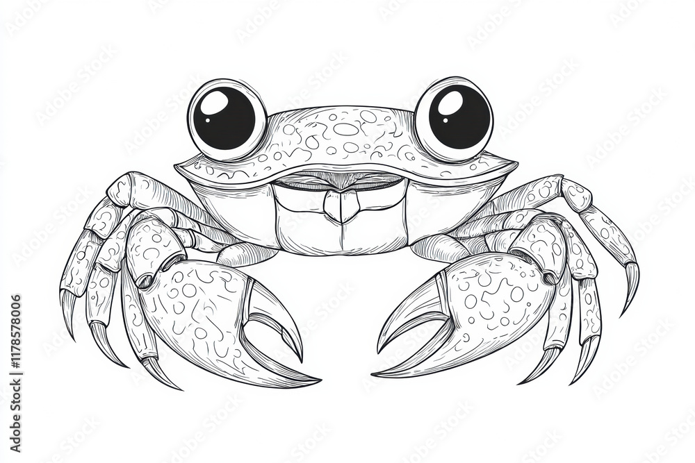 Doodle illustration of crab with large eyes and detailed claws Doodle illustration of crab with large eyes and detailed claws