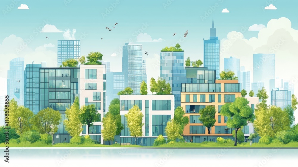 Fototapeta premium Smart building design concept for modern cities, illustrating advanced and sustainable urban planning. 