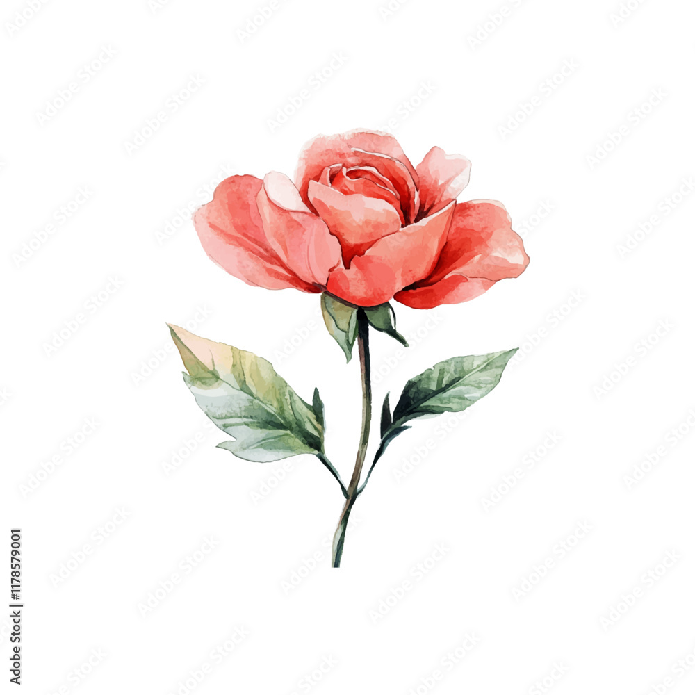 Obraz premium Vector beautiful red coral rose watercolor isolated on white background