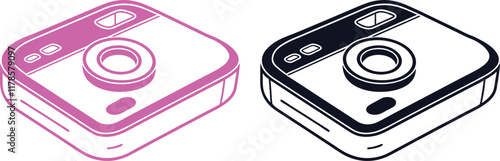 Minimalist backpack icons, red and black colors, simple geometric shapes, flat design, school supplies, luggage symbols, travel essentials, vector graphics, clean lines, contrasting colors, symmetrica