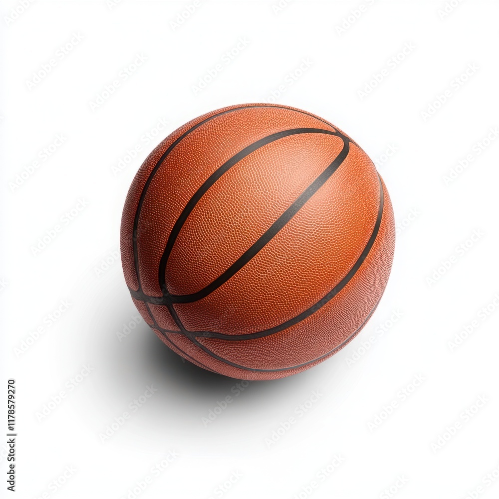 Fototapeta premium Realistic Basketball on a Clean White Background Ideal for Sports, Fitness, and Athletic Themes in Marketing Materials and Media Presentations