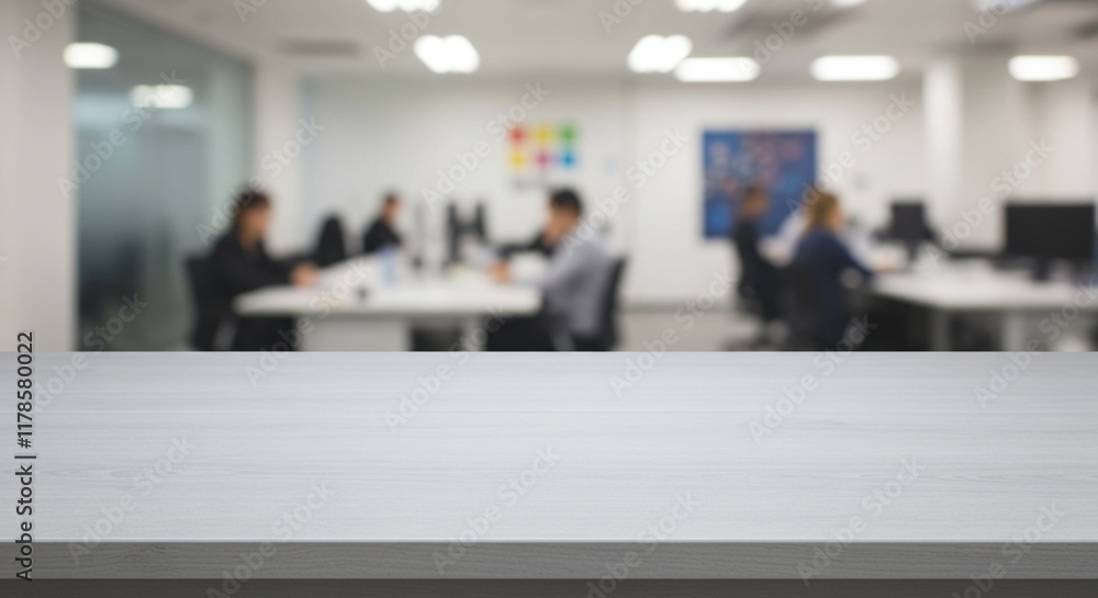 Fototapeta premium Modern Office Interior with a Glass-Top Table and Blurred Background of Working Professionals