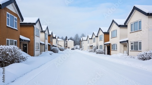 Wallpaper Mural Mindfulness and meditation method, A serene winter scene featuring a quiet street lined with cozy homes blanketed in fresh snow under a clear sky. Torontodigital.ca