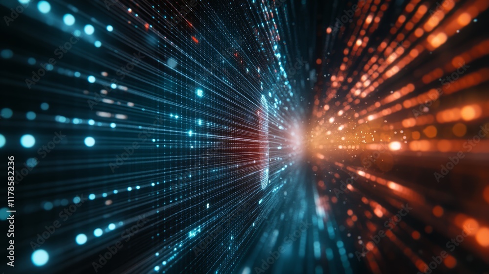Explore a captivating digital landscape featuring radiant light trails and vibrant particles, ideal for technology-themed projects and designs. Explore a captivating digital landscape featuring radiant light trails and vibrant particles, ideal for technology-themed projects and designs.