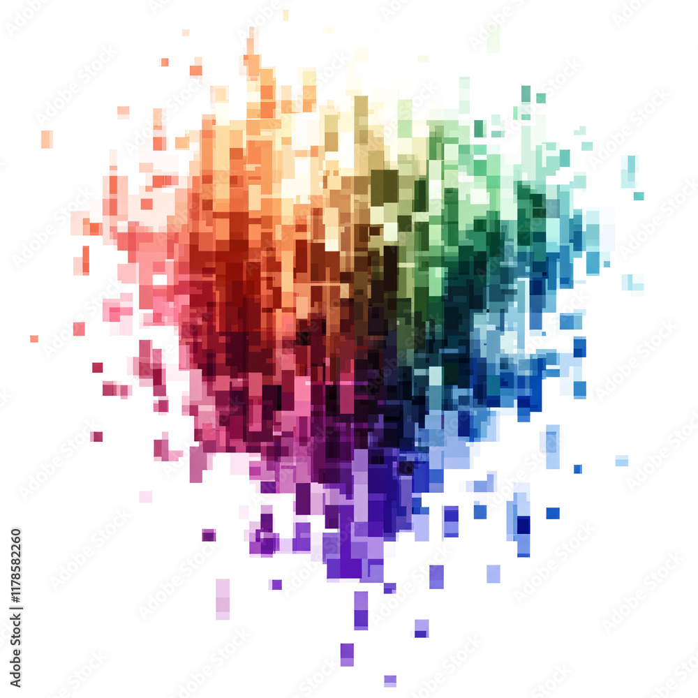 rainbow colored digital pixel art, modern design, isolated on white and Transparent Background rainbow colored digital pixel art, modern design, isolated on white and Transparent Background