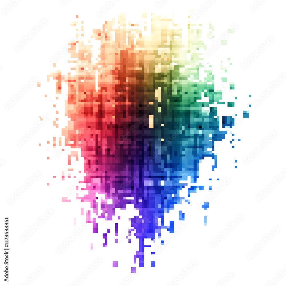 rainbow colored digital pixel art, modern design, isolated on white and Transparent Background rainbow colored digital pixel art, modern design, isolated on white and Transparent Background
