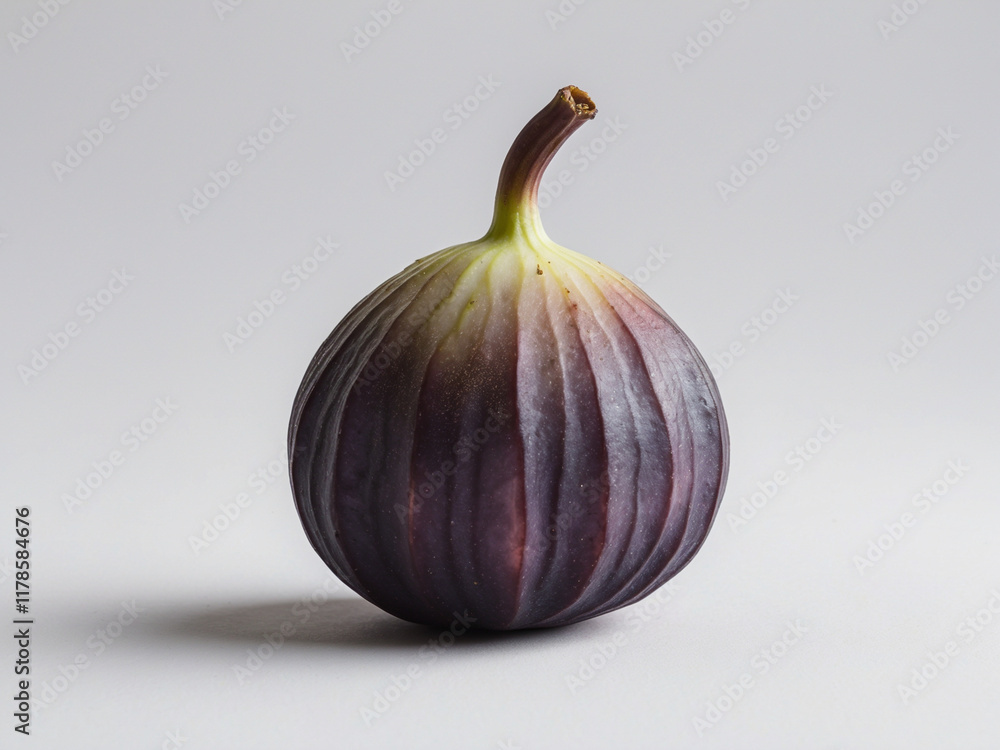 Fototapeta premium fresh fig with rich purple and green tones, isolated on a white background. Ideal for themes related to healthy eating, organic produce, and minimalist design.