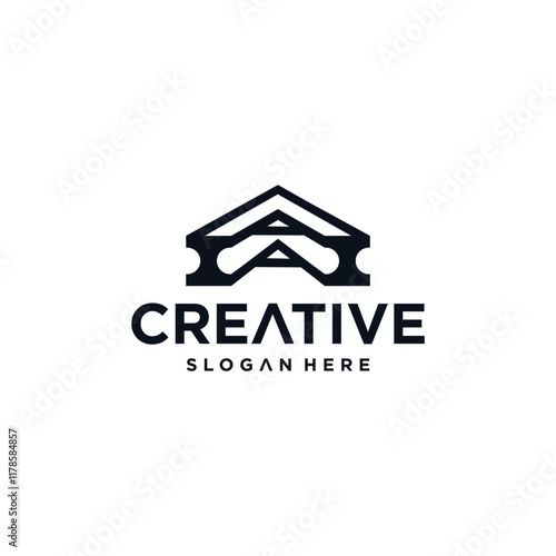 Vector steel logo design with future modern steel beam icon.