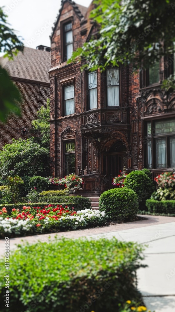Victorian House Brick Exterior Detailed Architecture Landscaping Garden Flowers Victorian House Brick Exterior Detailed Architecture Landscaping Garden Flowers