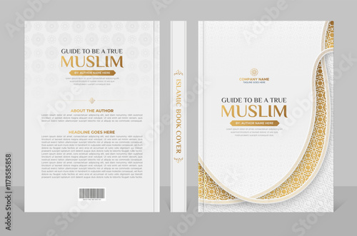 Arabic Islamic Style A4 size book cover design with intricated Arabic border and pattern