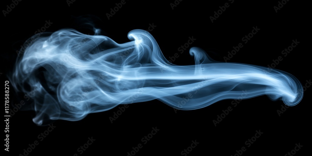 Blue smoke swirls on black background, abstract design element Blue smoke swirls on black background, abstract design element