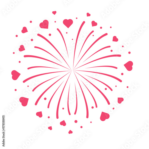 Pink Firework with Heart. Element for greeting card, web design in Valentine's day 14 february. Vector illustration