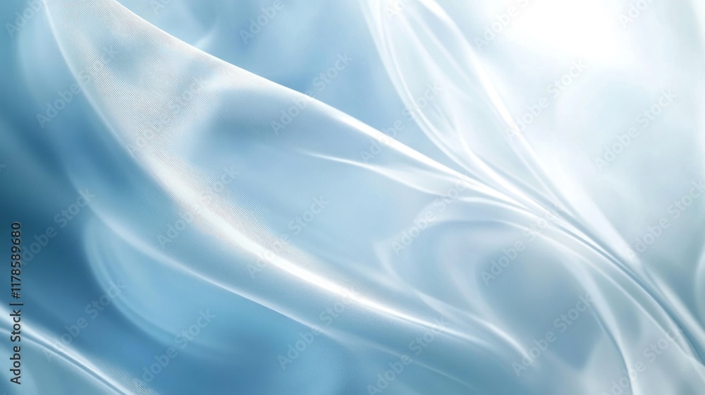 Obraz premium Abstract light blue silk fabric with flowing waves and soft, shiny texture.