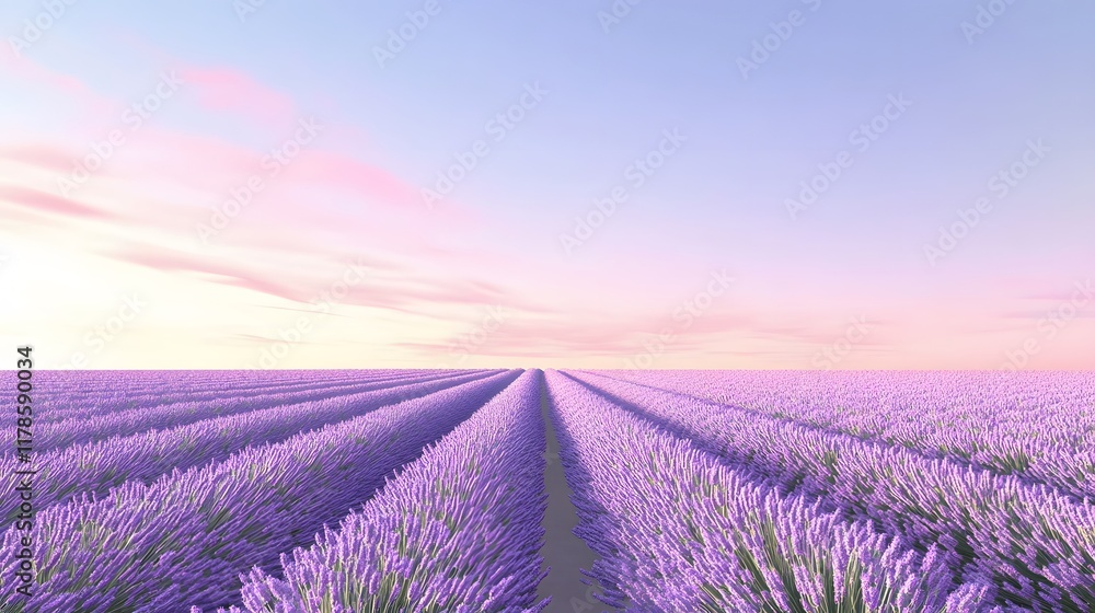 Tranquil lavender fields under a clear daytime sky, with rows of purple flowers stretching to the horizon. Captures the tranquility and beauty of nature Tranquil lavender fields under a clear daytime sky, with rows of purple flowers stretching to the horizon. Captures the tranquility and beauty of nature