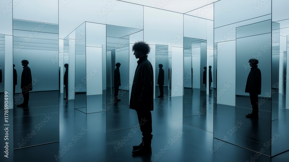 Fototapeta premium Abstract art and depression tranquil reflections in a mirror maze