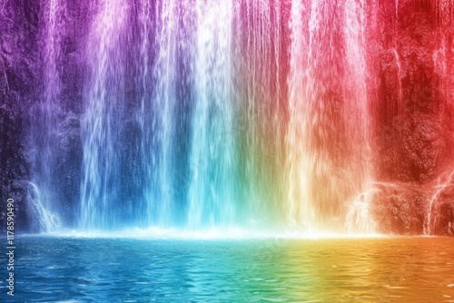 Colorful Waterfall with Bright Light Reflection