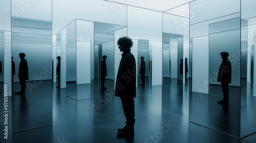 Abstract art and depression tranquil reflections in a mirror maze