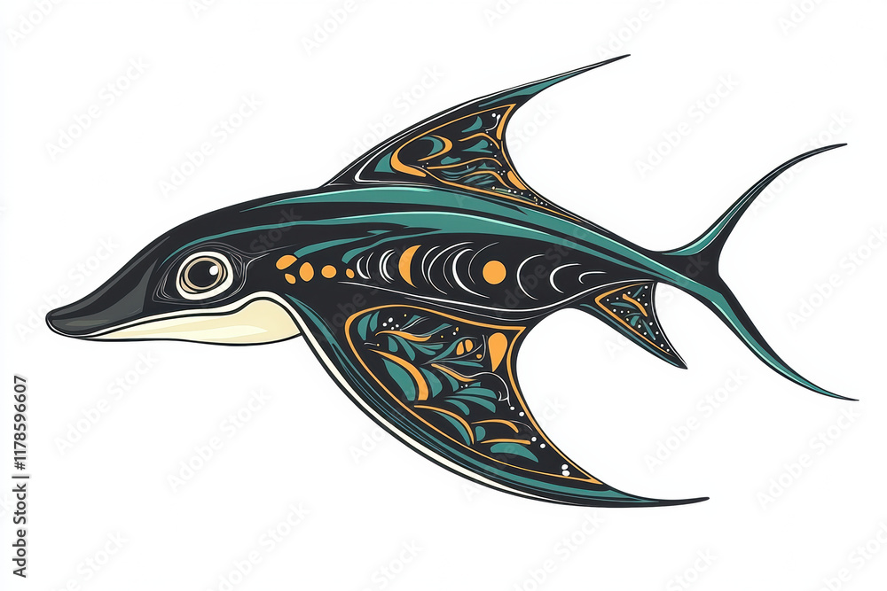 Naklejka premium Stylized illustration of fish with intricate patterns and colors