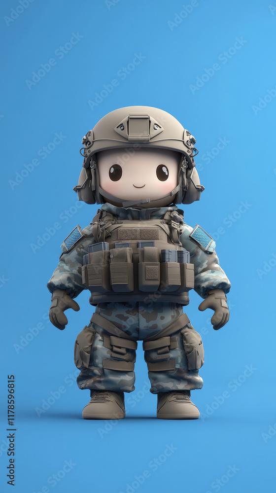 3D, Military, 3D vector illustration of a cute character, full-body view, wearing U.S. desert tactical gear and a helmet, against a simple blue background, 2048x5760 pixels. 3D, Military, 3D vector illustration of a cute character, full-body view, wearing U.S. desert tactical gear and a helmet, against a simple blue background, 2048x5760 pixels.