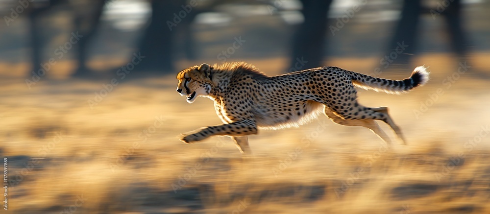Cheetah in motion: A breathtaking capture of a cheetah running across the savanna at sunset. Cheetah in motion: A breathtaking capture of a cheetah running across the savanna at sunset.