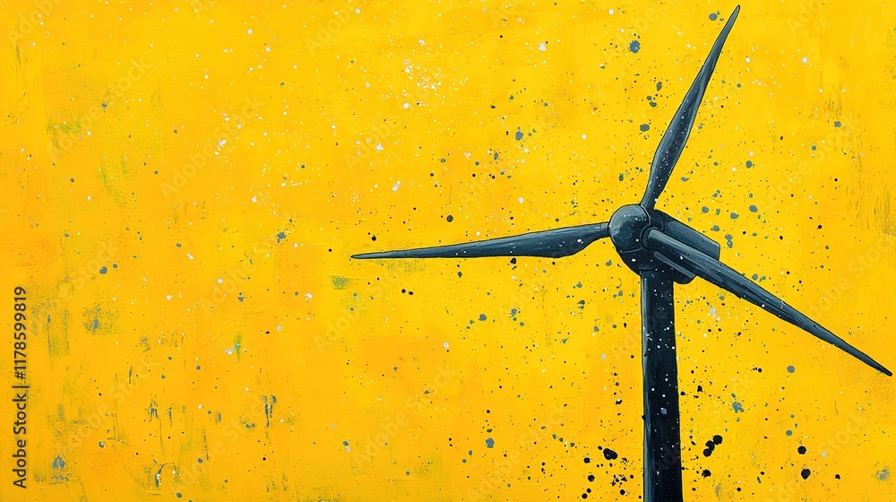 A vibrant yellow background features a dark wind turbine, symbolizing renewable energy and sustainability in a modern artistic style. A vibrant yellow background features a dark wind turbine, symbolizing renewable energy and sustainability in a modern artistic style.
