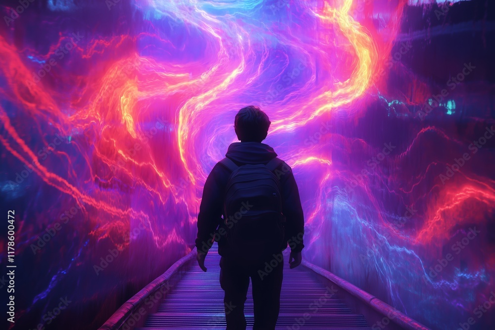 Vibrant neon waves create a surreal pathway through a colorful electric landscape Vibrant neon waves create a surreal pathway through a colorful electric landscape