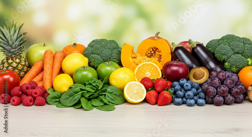 Photographic representation of a diverse range of fruits and vegetables, rich in vitamins and nutrients
