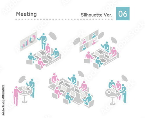 Meeting related pictogram illustration set