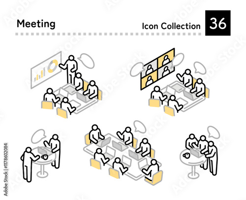 Meeting related pictogram illustration set