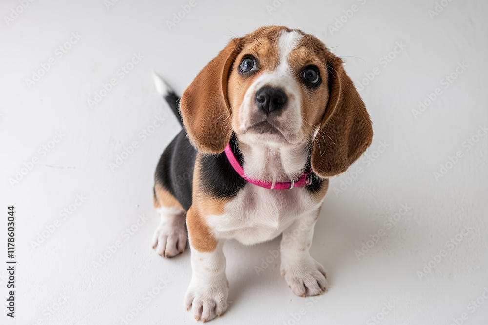 Beagle puppy with big, curious eyes on a white background, ideal for pet products Beagle puppy with big, curious eyes on a white background, ideal for pet products
