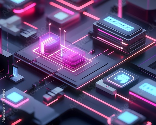 Wallpaper Mural Futuristic Digital Circuit Board with Vibrant Neon Light Effects Torontodigital.ca