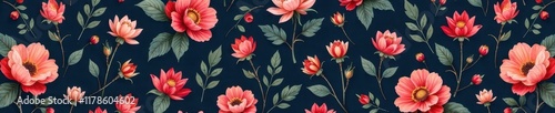 Delicate charcoal small floral motif wallpaper, seamless repeat , floral, small, backdrop