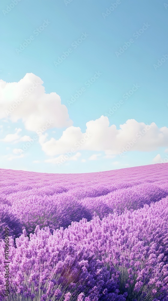 Obraz premium Tranquil lavender fields under a clear daytime sky, with rows of purple flowers stretching to the horizon. Captures the tranquility and beauty of nature