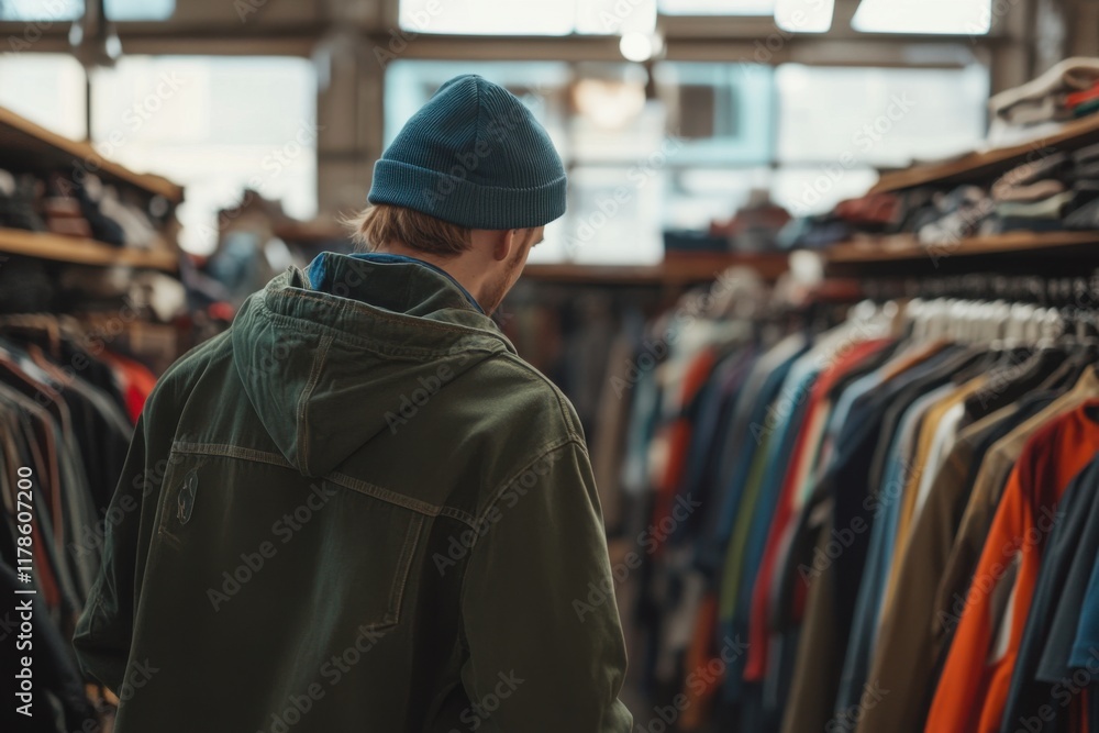 Young Person Browsing in Thrift Store Young Person Browsing in Thrift Store