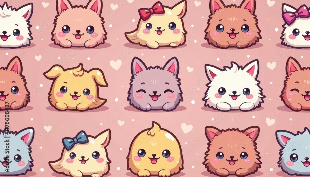 Fototapeta premium Cute cartoon stitches forming a seamless pattern, joyful, red, needlework