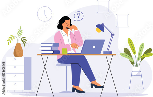 Professional Workspace and Laptop Use Illustration Design A modern desk setup with a laptop, coffee cup, and task organizer.