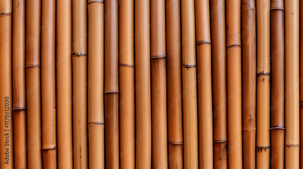 Fototapeta premium Close up of bamboo wall background mat, rows of brown bamboo, HD banner, zen, asian 