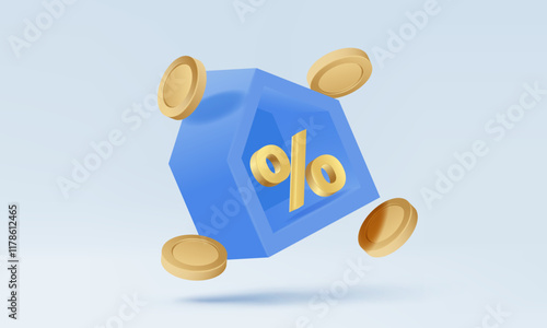 Sale broker real estate business house icon rent apartment financial economy bank investment property education home loan savings money divide percentage selling concept. 3D vector illustration.
