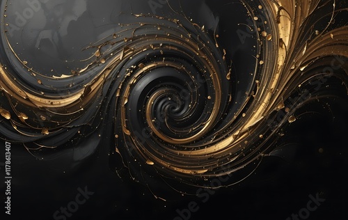 Abstract swirling black and gold paint artwork photo