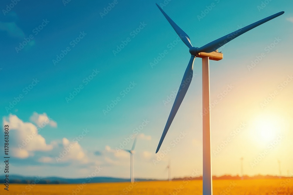Representing green energy and environmental preservation. Wind turbine with a vibrant sunset backdrop, symbolizing renewable energy and sustainability. Representing green energy and environmental preservation. Wind turbine with a vibrant sunset backdrop, symbolizing renewable energy and sustainability.