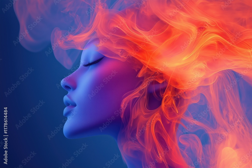 Creative smoke trails swirling around a figure in vibrant colors Creative smoke trails swirling around a figure in vibrant colors